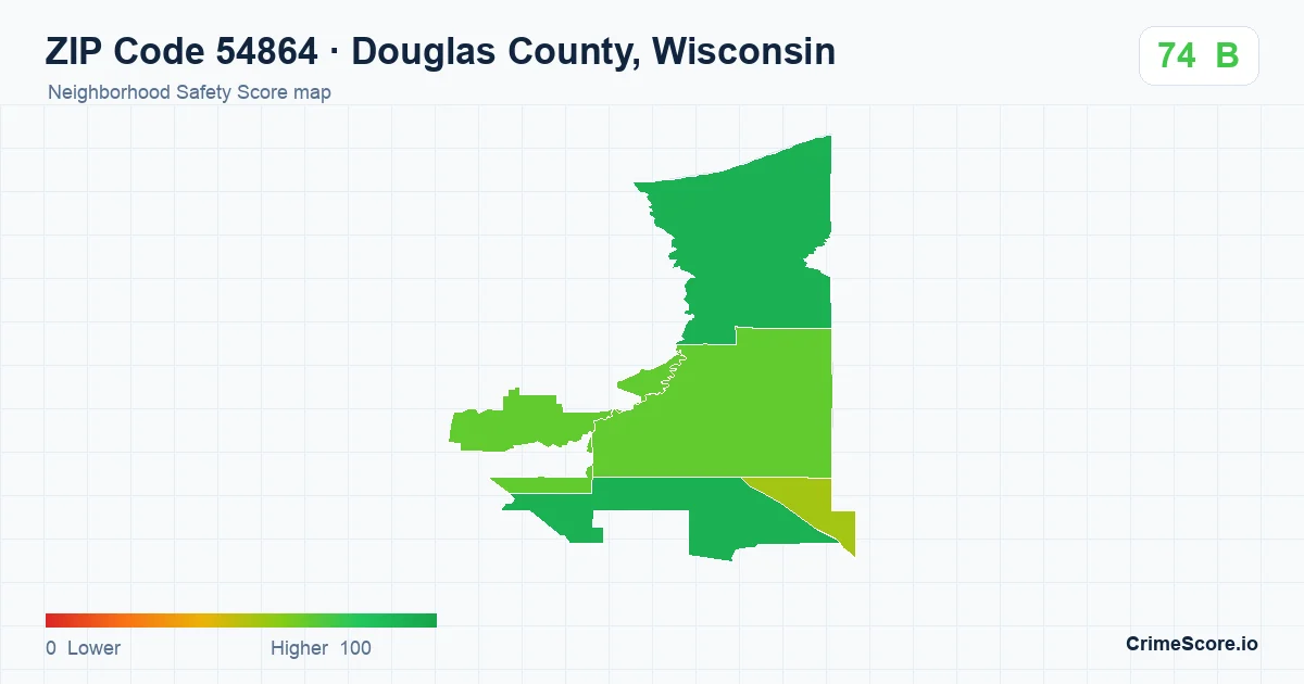 ZIP Code 54864 in Douglas County, Wisconsin neighborhood Safety Score map