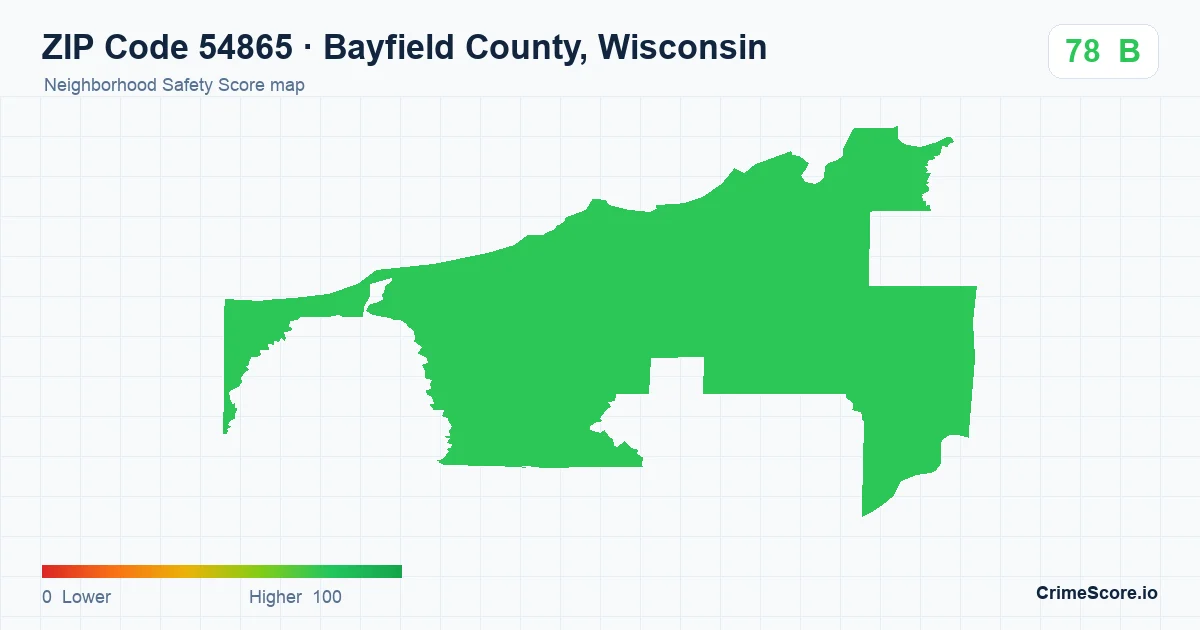 ZIP Code 54865 in Bayfield County, Wisconsin neighborhood Safety Score map