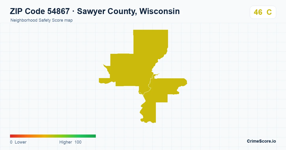 ZIP Code 54867 in Sawyer County, Wisconsin neighborhood Safety Score map
