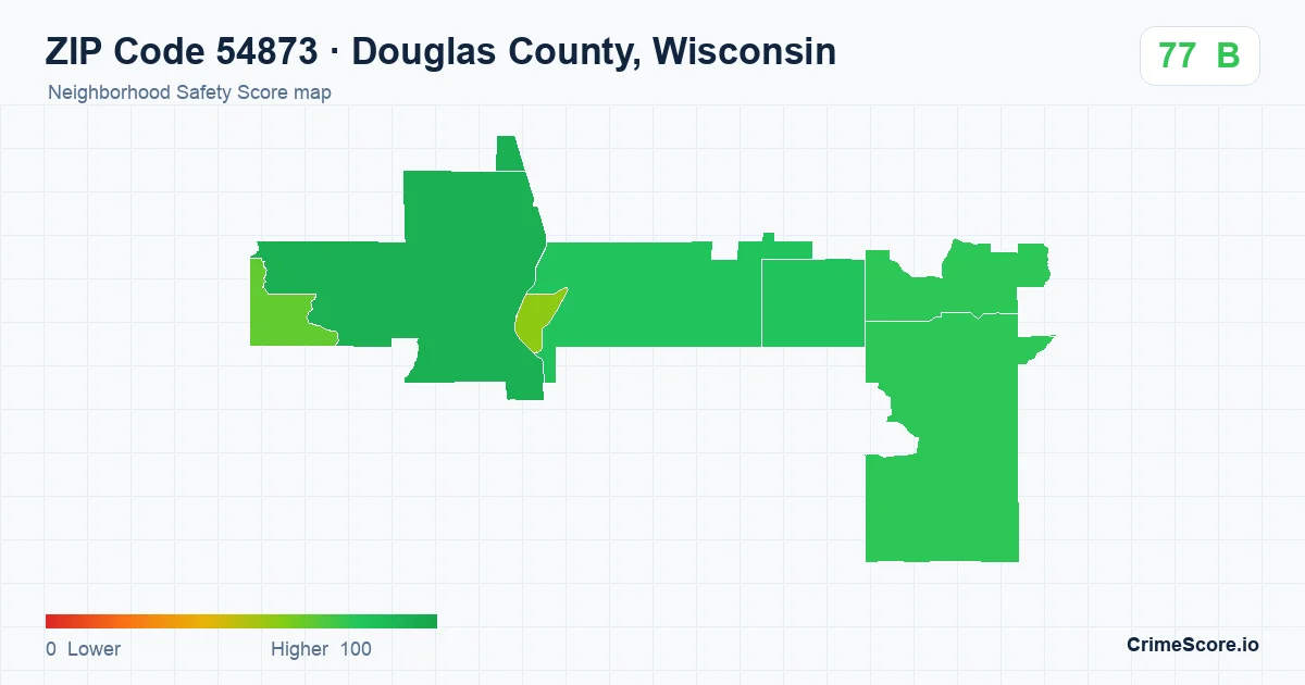 ZIP Code 54873 in Douglas County, Wisconsin neighborhood Safety Score map