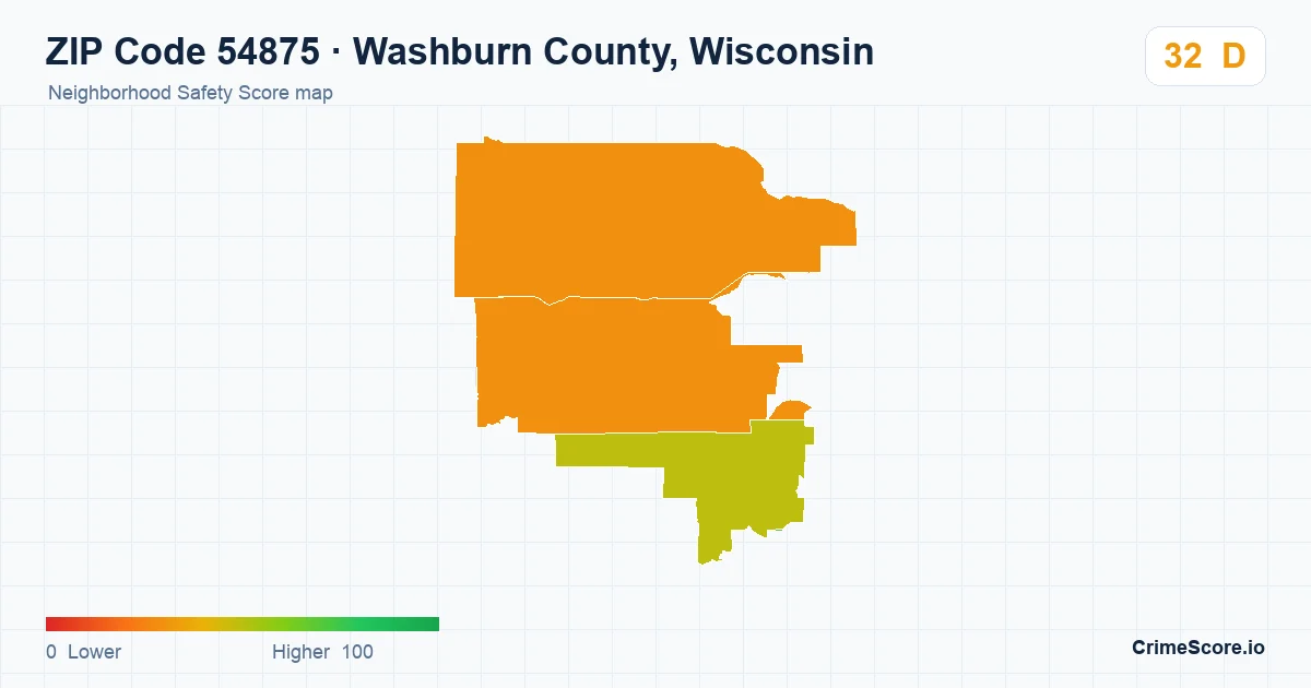 ZIP Code 54875 in Washburn County, Wisconsin neighborhood Safety Score map