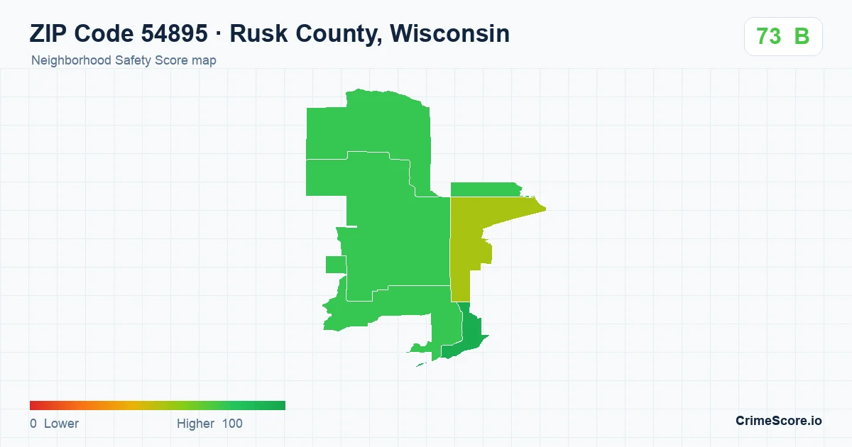 ZIP Code 54895 in Rusk County, Wisconsin neighborhood Safety Score map