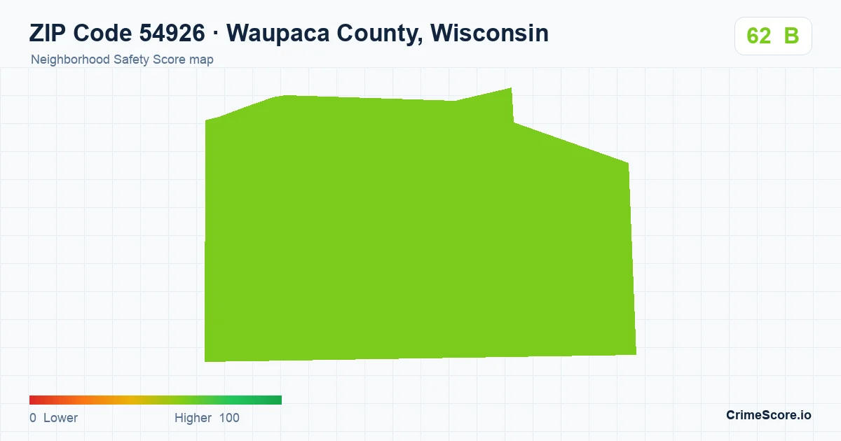 ZIP Code 54926 in Waupaca County, Wisconsin neighborhood Safety Score map