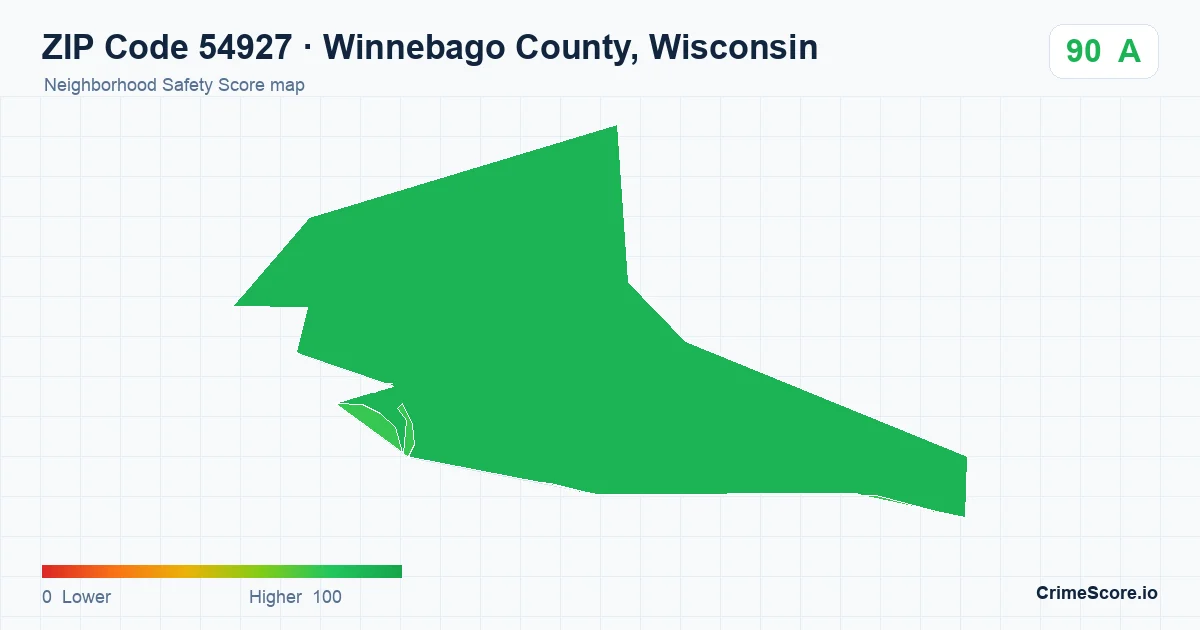 ZIP Code 54927 in Winnebago County, Wisconsin neighborhood Safety Score map