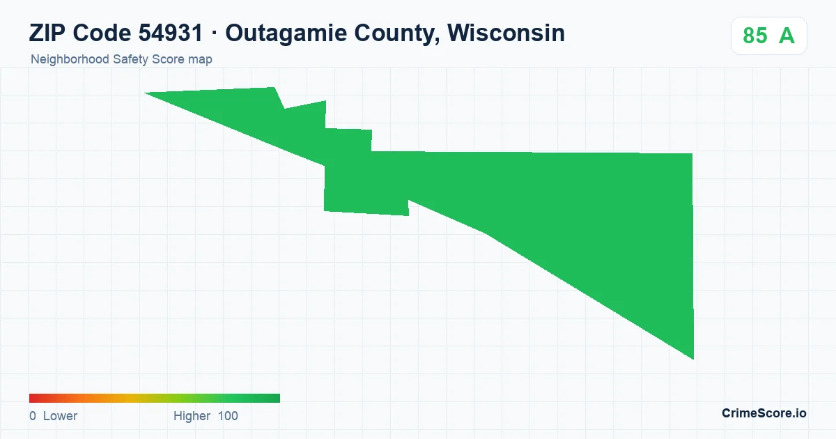 ZIP Code 54931 in Outagamie County, Wisconsin neighborhood Safety Score map