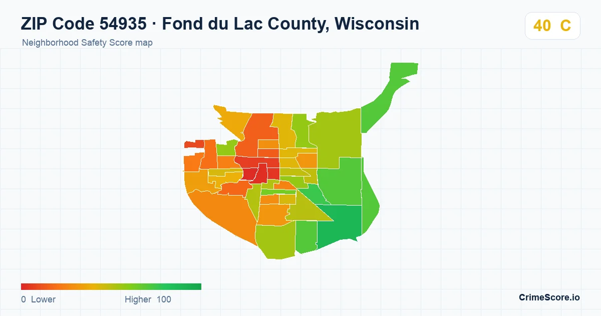 ZIP Code 54935 in Fond du Lac County, Wisconsin neighborhood Safety Score map