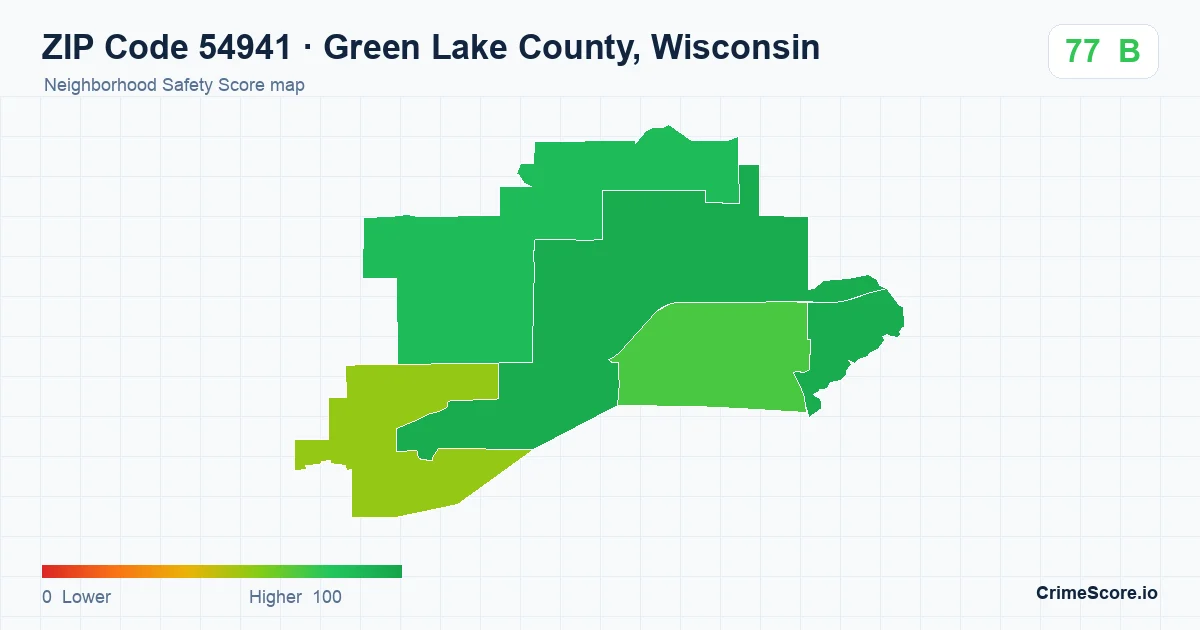 ZIP Code 54941 in Green Lake County, Wisconsin neighborhood Safety Score map