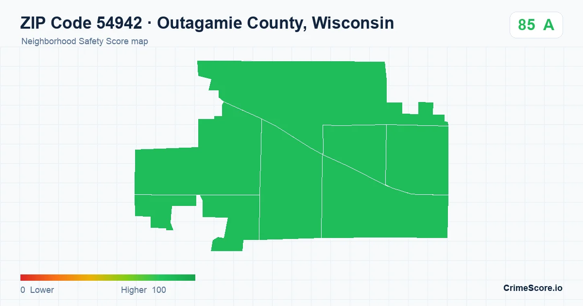 ZIP Code 54942 in Outagamie County, Wisconsin neighborhood Safety Score map