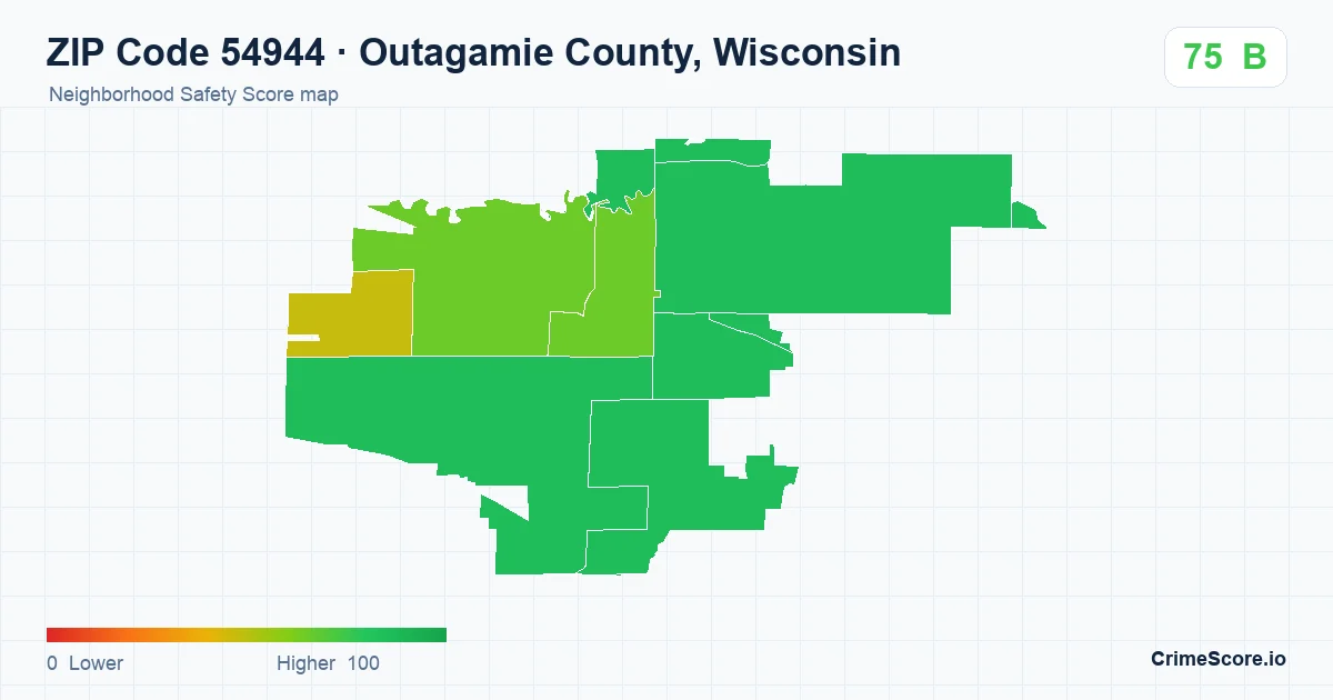 ZIP Code 54944 in Outagamie County, Wisconsin neighborhood Safety Score map