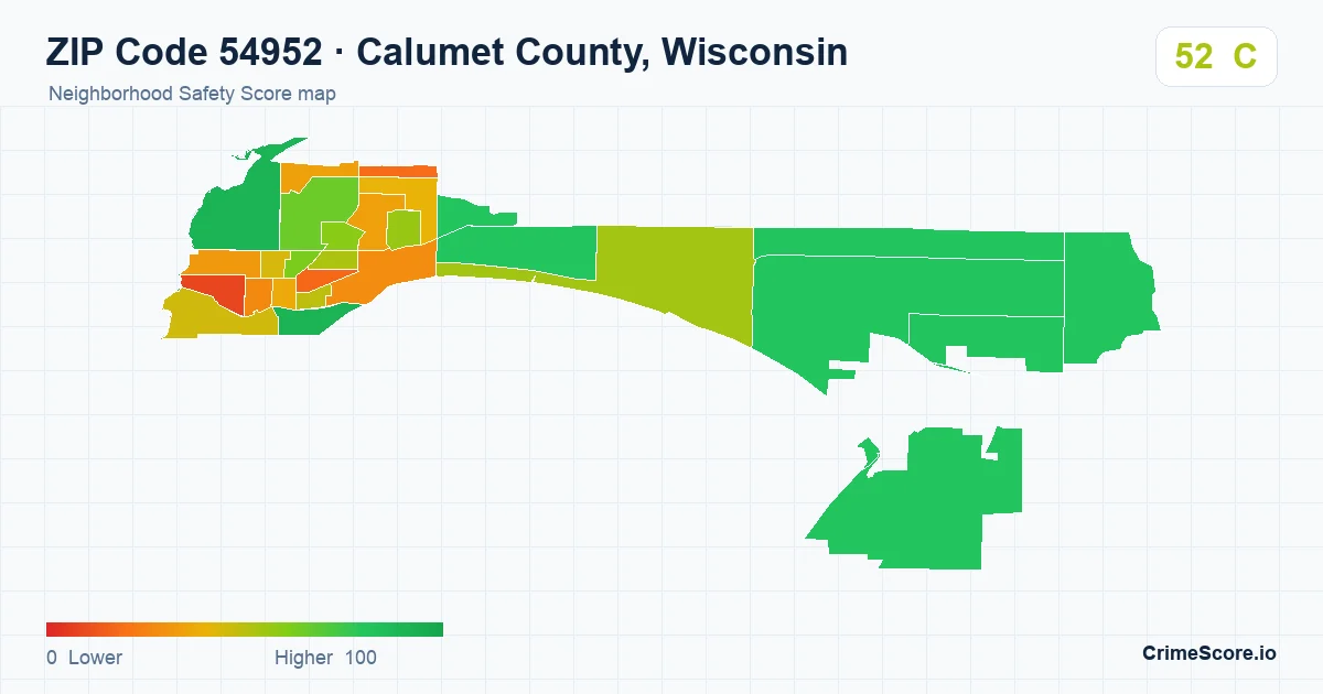 ZIP Code 54952 in Calumet County, Wisconsin neighborhood Safety Score map