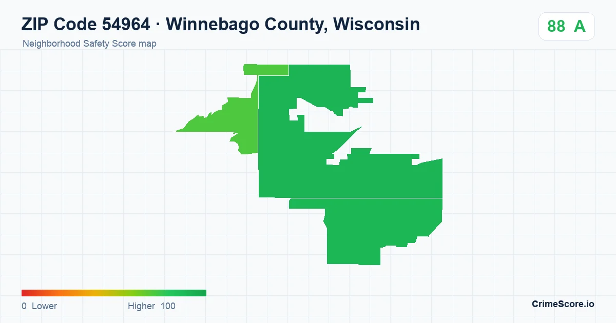 ZIP Code 54964 in Winnebago County, Wisconsin neighborhood Safety Score map