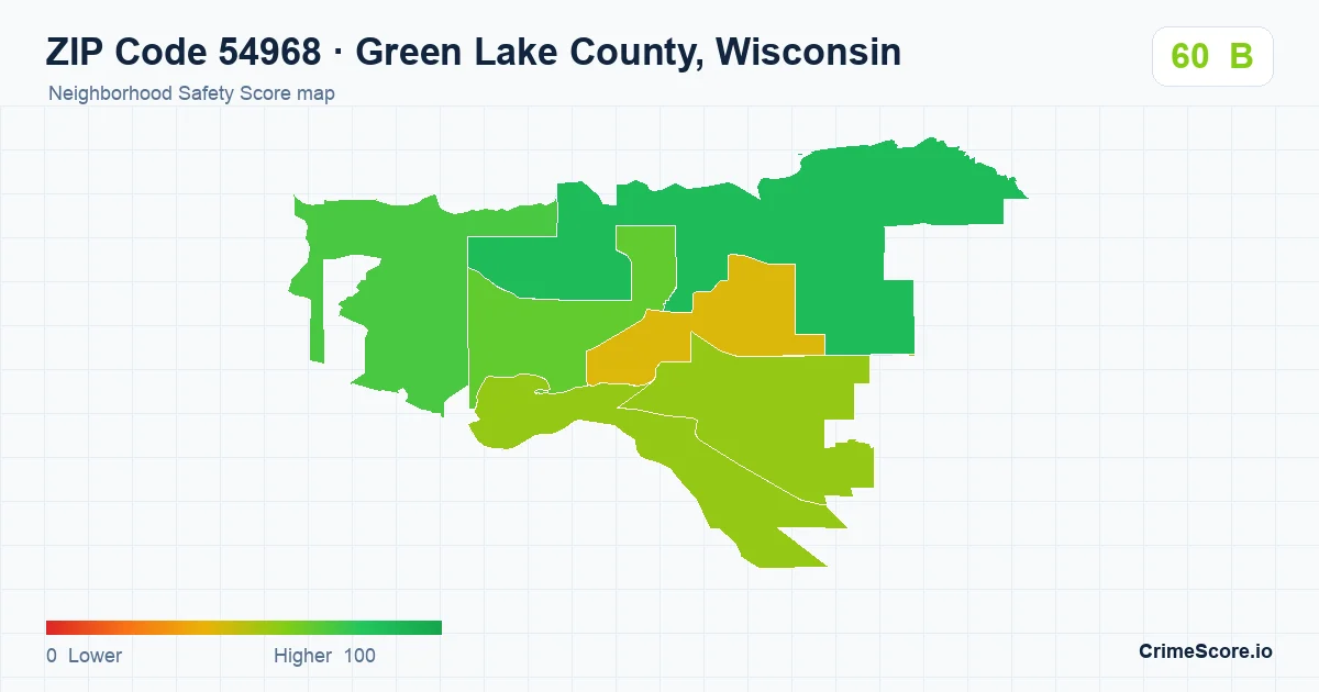 ZIP Code 54968 in Green Lake County, Wisconsin neighborhood Safety Score map