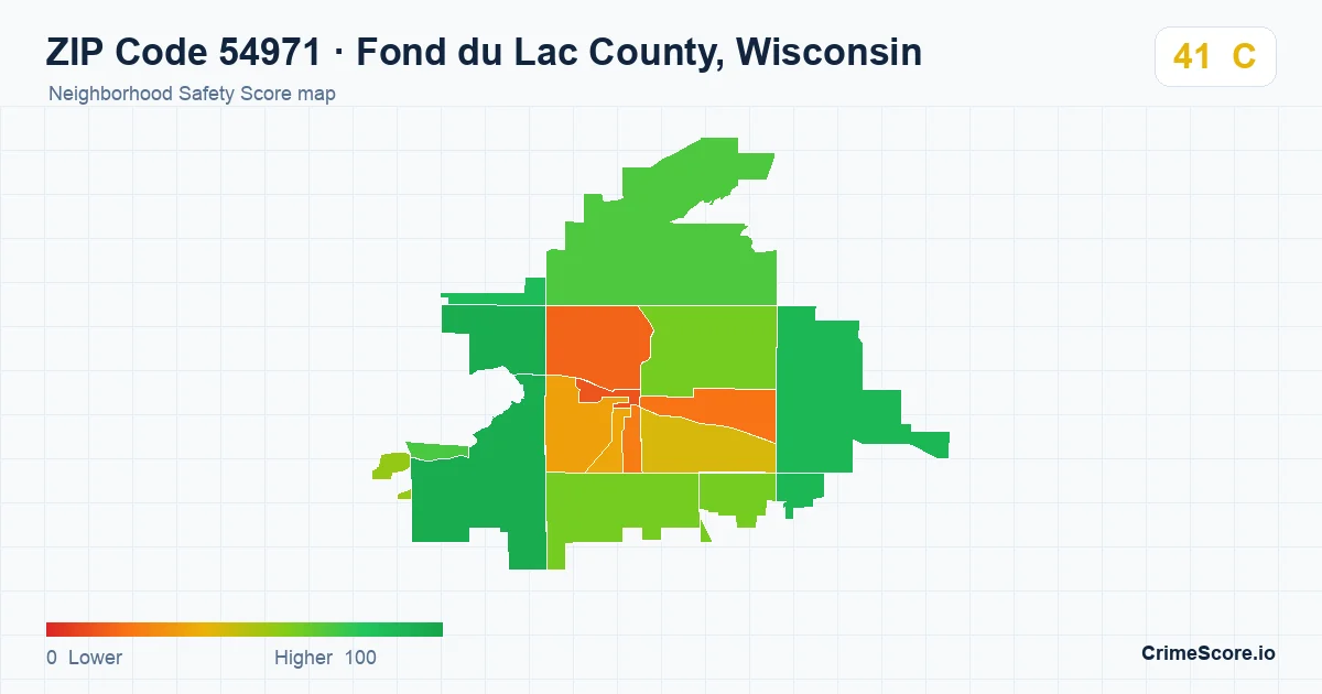 ZIP Code 54971 in Fond du Lac County, Wisconsin neighborhood Safety Score map
