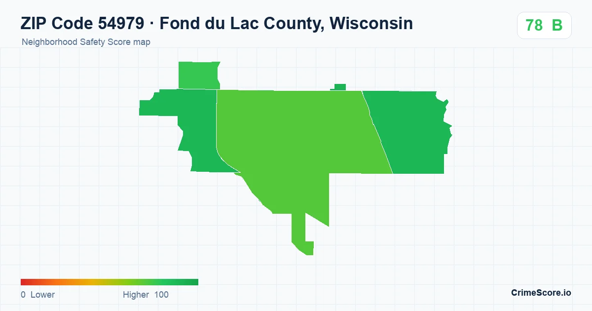 ZIP Code 54979 in Fond du Lac County, Wisconsin neighborhood Safety Score map