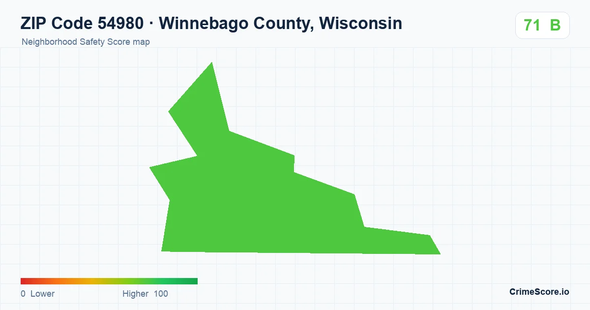 ZIP Code 54980 in Winnebago County, Wisconsin neighborhood Safety Score map