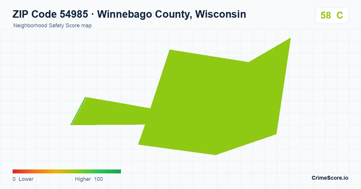 ZIP Code 54985 in Winnebago County, Wisconsin neighborhood Safety Score map