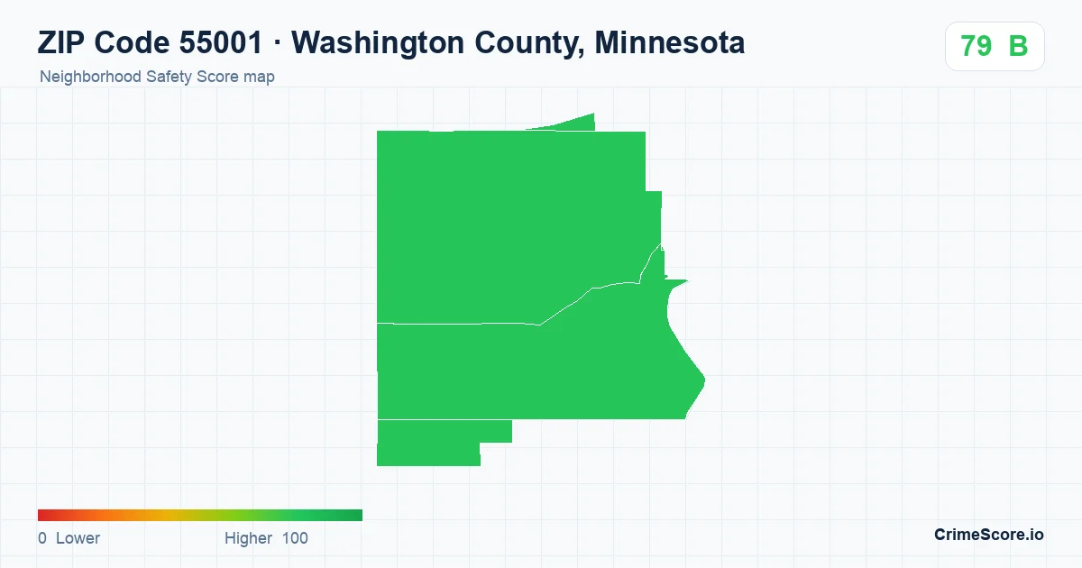 ZIP Code 55001 in Washington County, Minnesota neighborhood Safety Score map