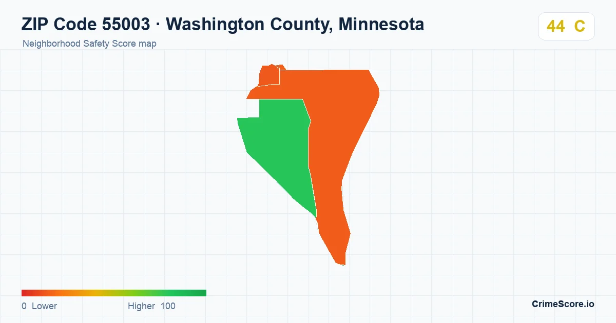 ZIP Code 55003 in Washington County, Minnesota neighborhood Safety Score map