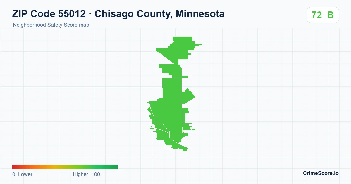 ZIP Code 55012 in Chisago County, Minnesota neighborhood Safety Score map