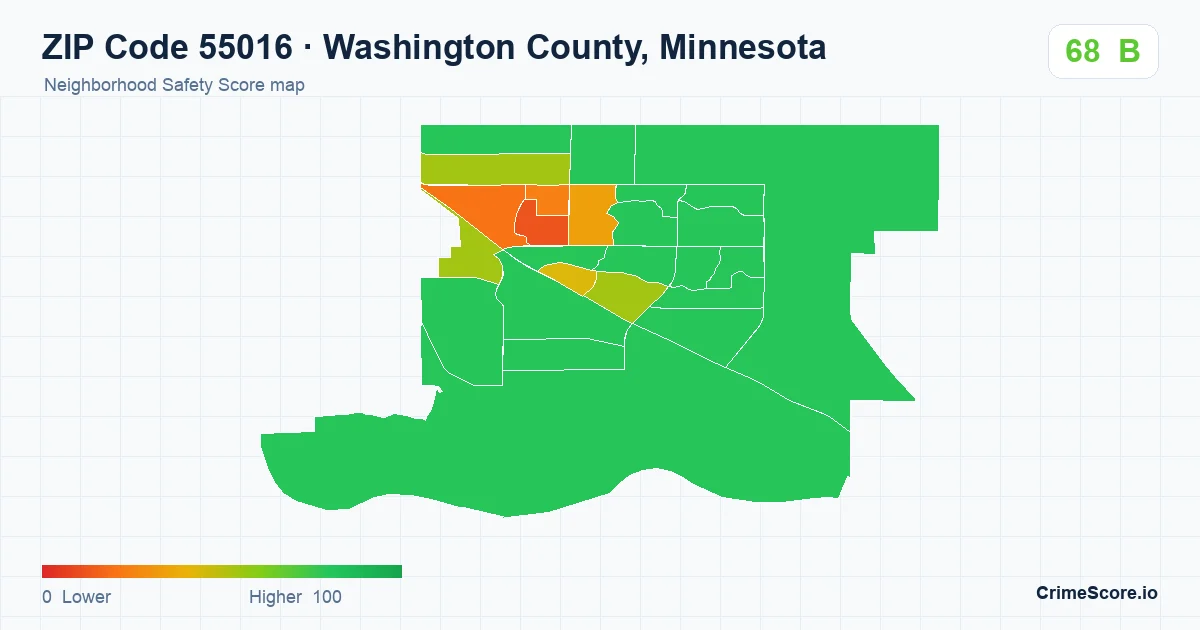 ZIP Code 55016 in Washington County, Minnesota neighborhood Safety Score map