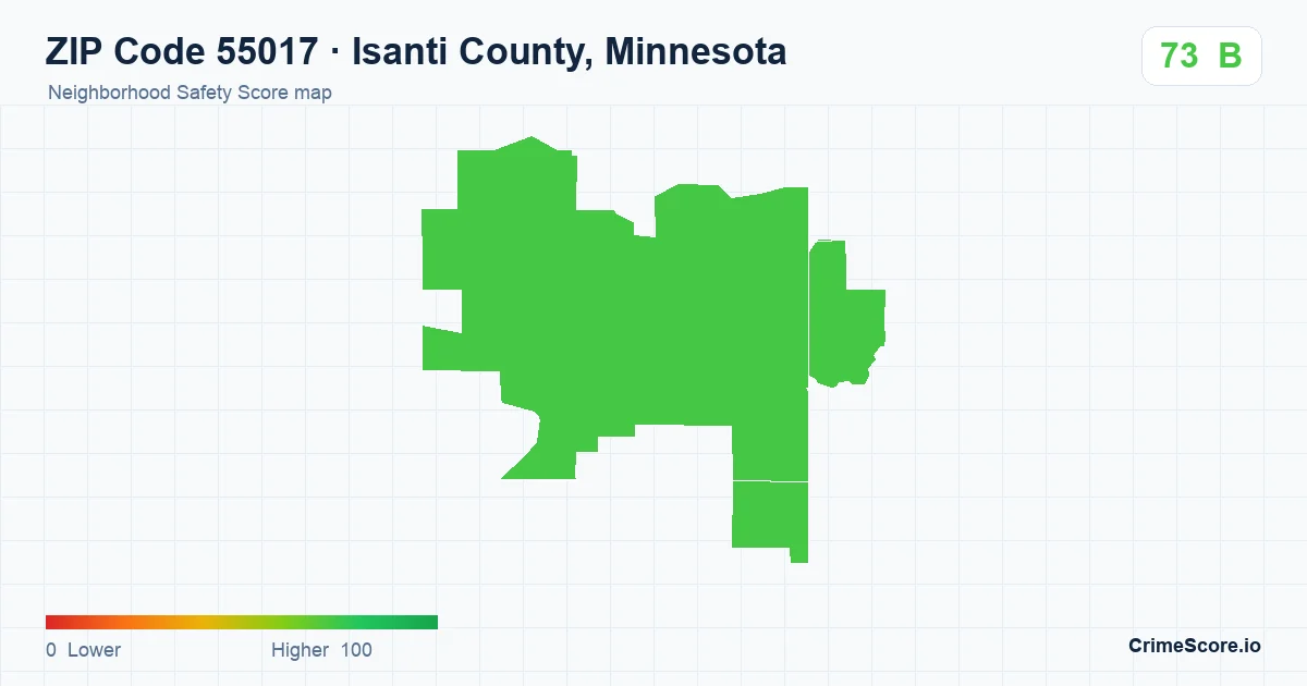 ZIP Code 55017 in Isanti County, Minnesota neighborhood Safety Score map