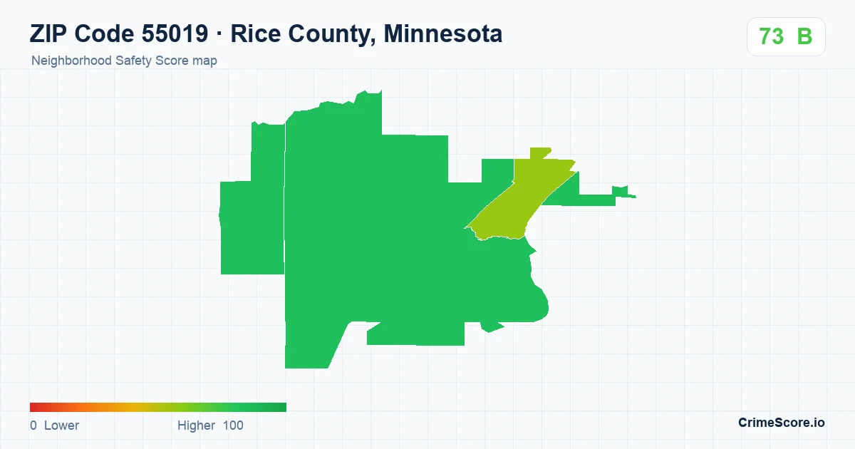 ZIP Code 55019 in Rice County, Minnesota neighborhood Safety Score map