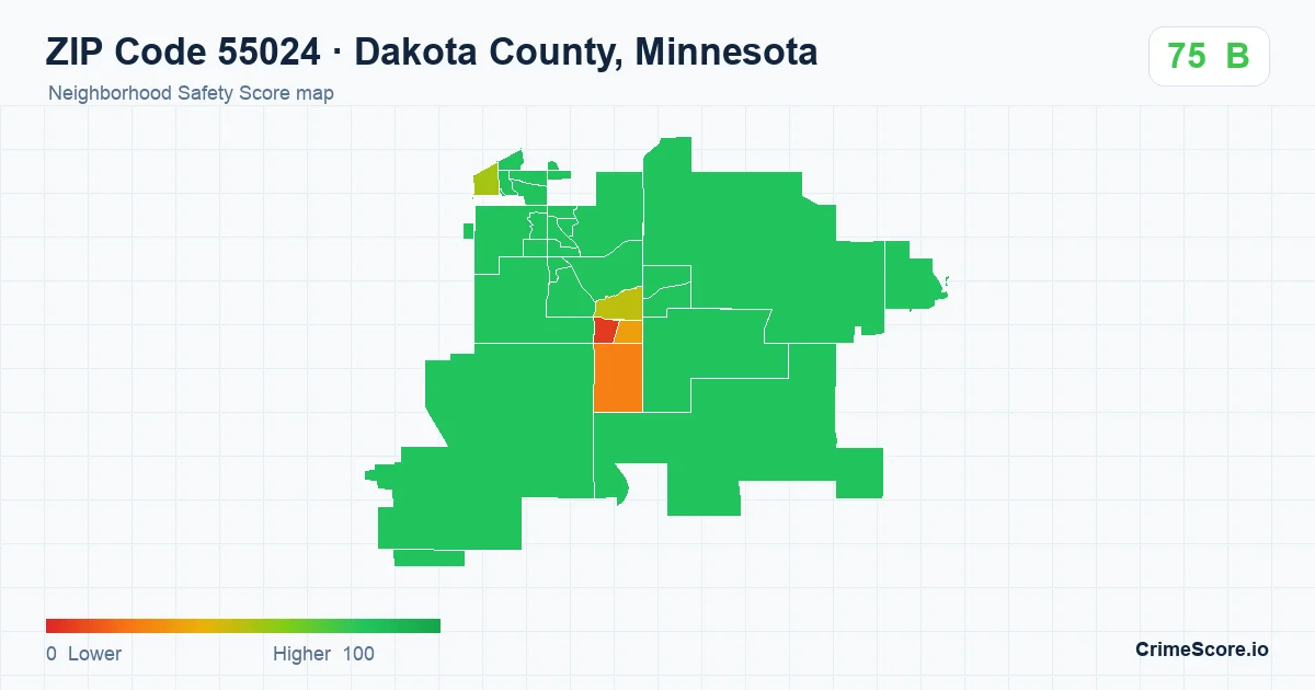 ZIP Code 55024 in Dakota County, Minnesota neighborhood Safety Score map