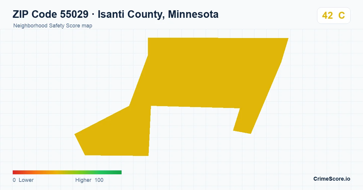 ZIP Code 55029 in Isanti County, Minnesota neighborhood Safety Score map