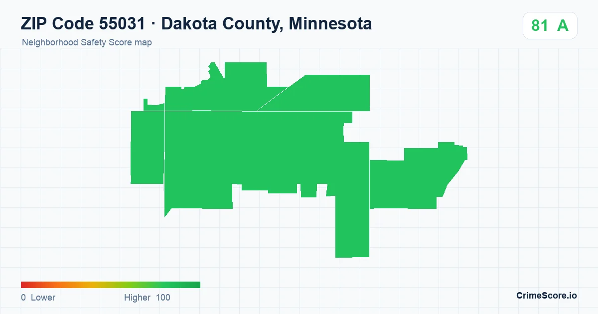 ZIP Code 55031 in Dakota County, Minnesota neighborhood Safety Score map
