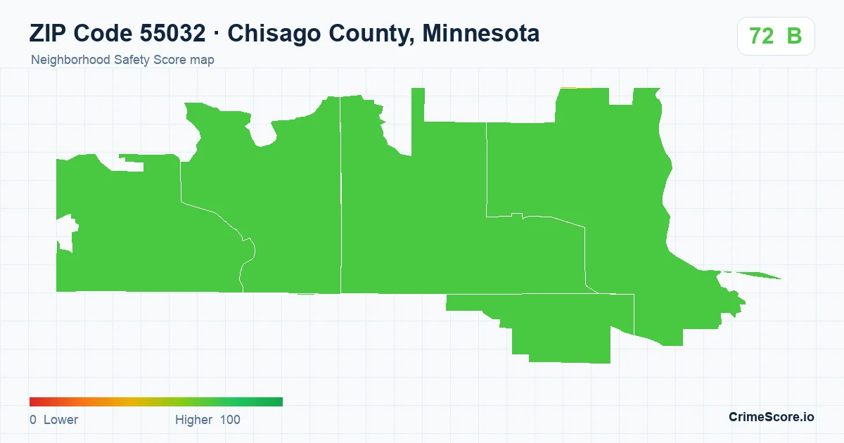 ZIP Code 55032 in Chisago County, Minnesota neighborhood Safety Score map