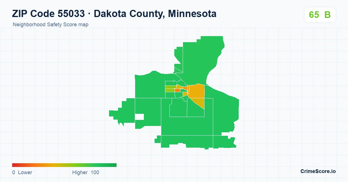 ZIP Code 55033 in Dakota County, Minnesota neighborhood Safety Score map