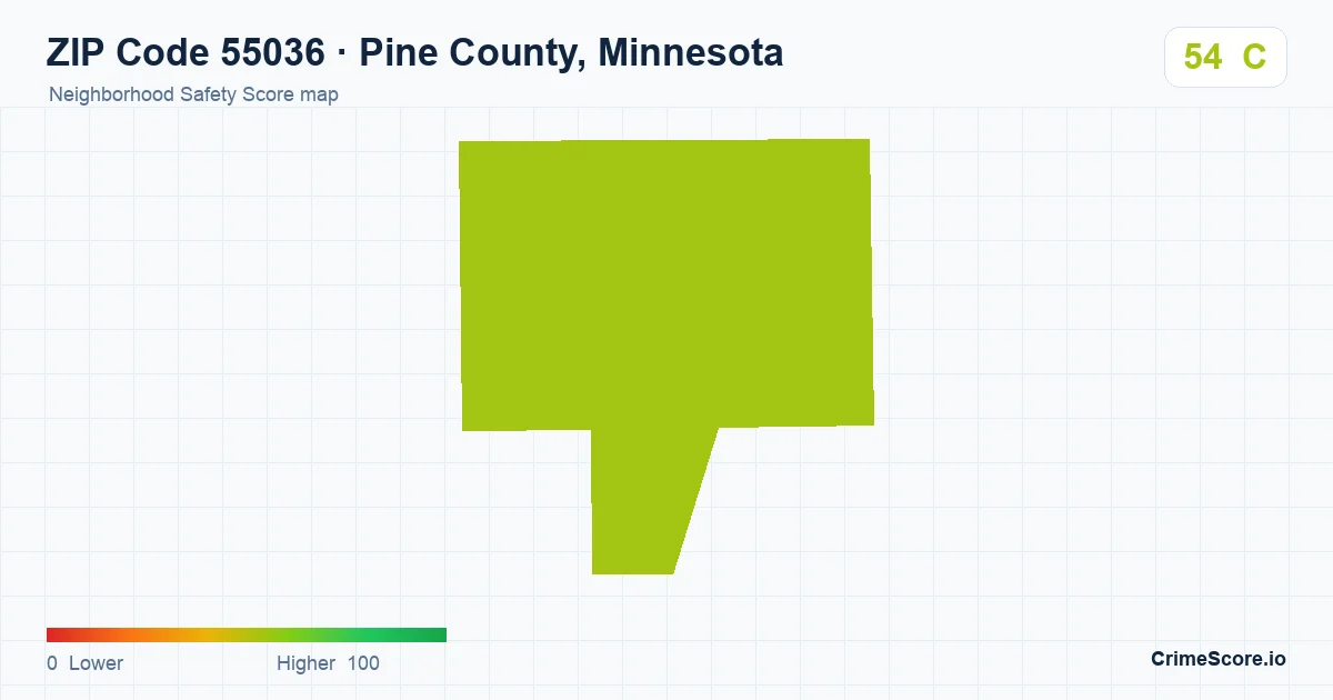 ZIP Code 55036 in Pine County, Minnesota neighborhood Safety Score map