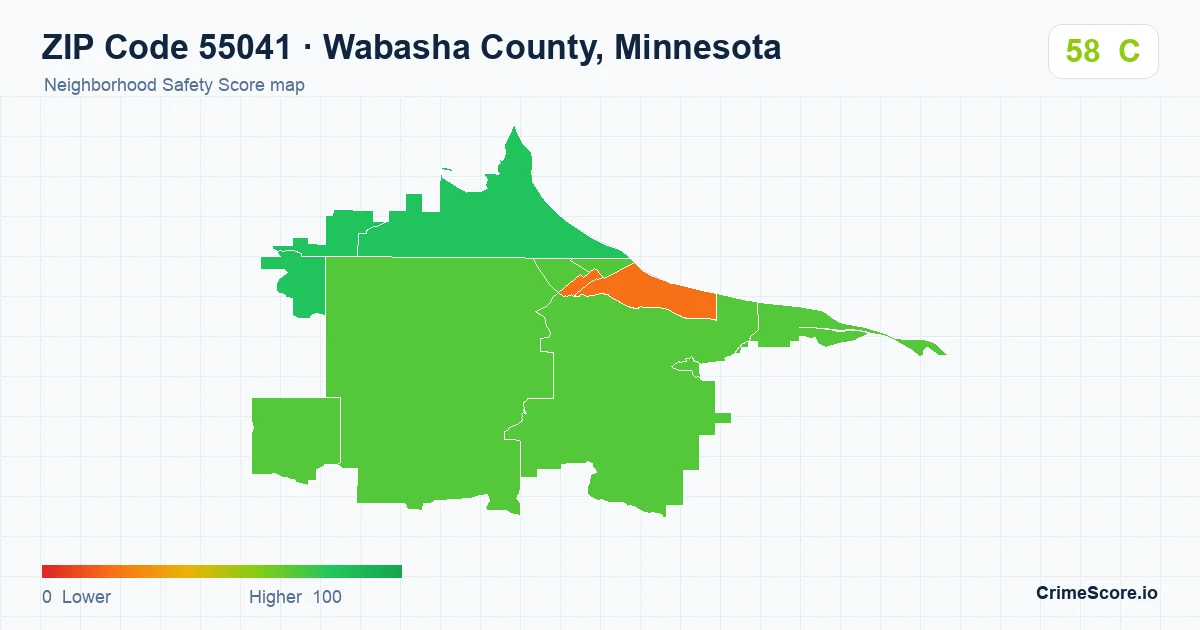 ZIP Code 55041 in Wabasha County, Minnesota neighborhood Safety Score map