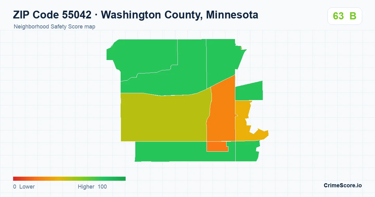 ZIP Code 55042 in Washington County, Minnesota neighborhood Safety Score map