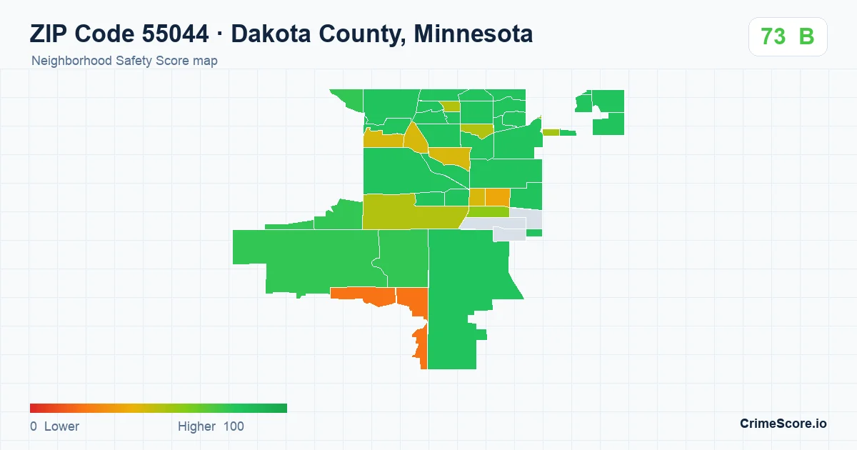 ZIP Code 55044 in Dakota County, Minnesota neighborhood Safety Score map