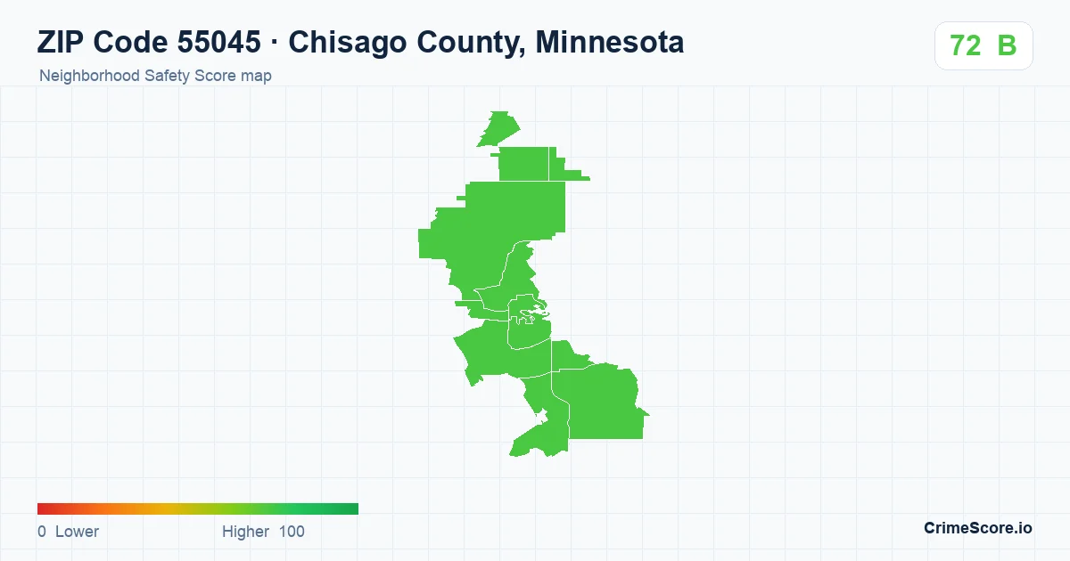 ZIP Code 55045 in Chisago County, Minnesota neighborhood Safety Score map