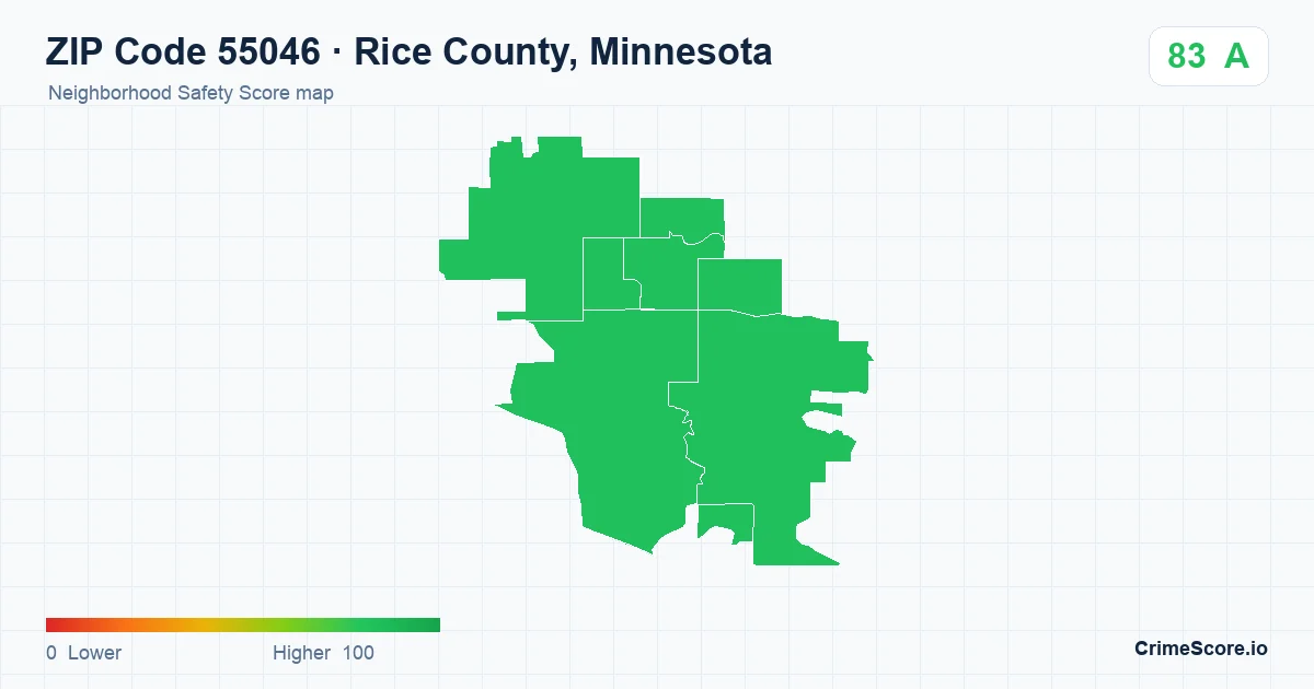ZIP Code 55046 in Rice County, Minnesota neighborhood Safety Score map