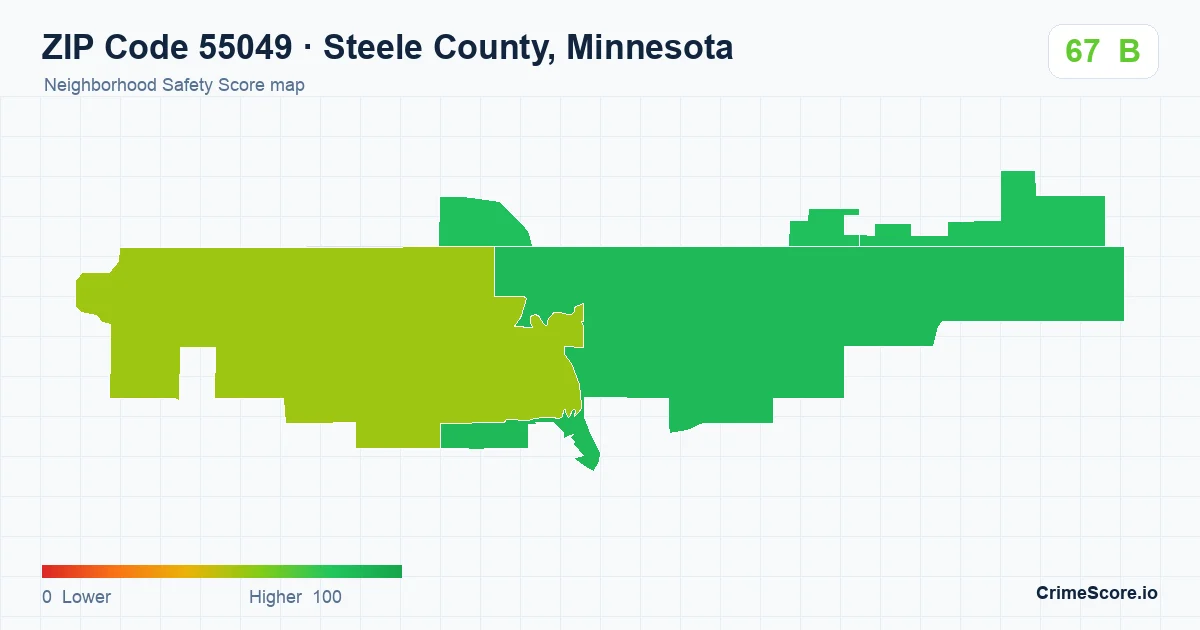 ZIP Code 55049 in Steele County, Minnesota neighborhood Safety Score map