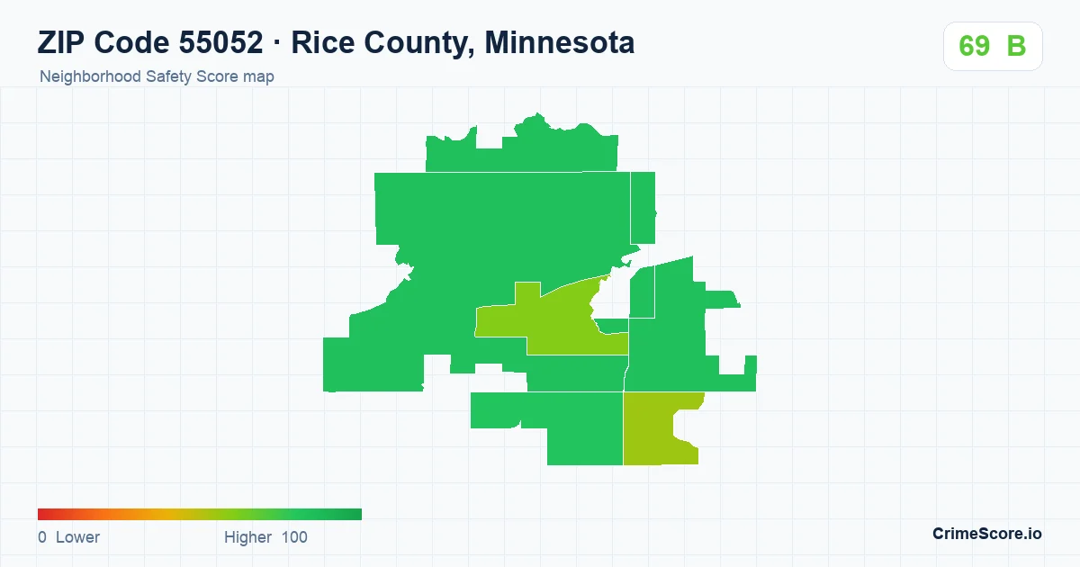 ZIP Code 55052 in Rice County, Minnesota neighborhood Safety Score map