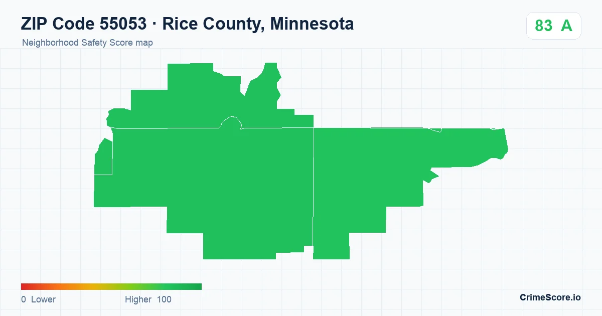 ZIP Code 55053 in Rice County, Minnesota neighborhood Safety Score map