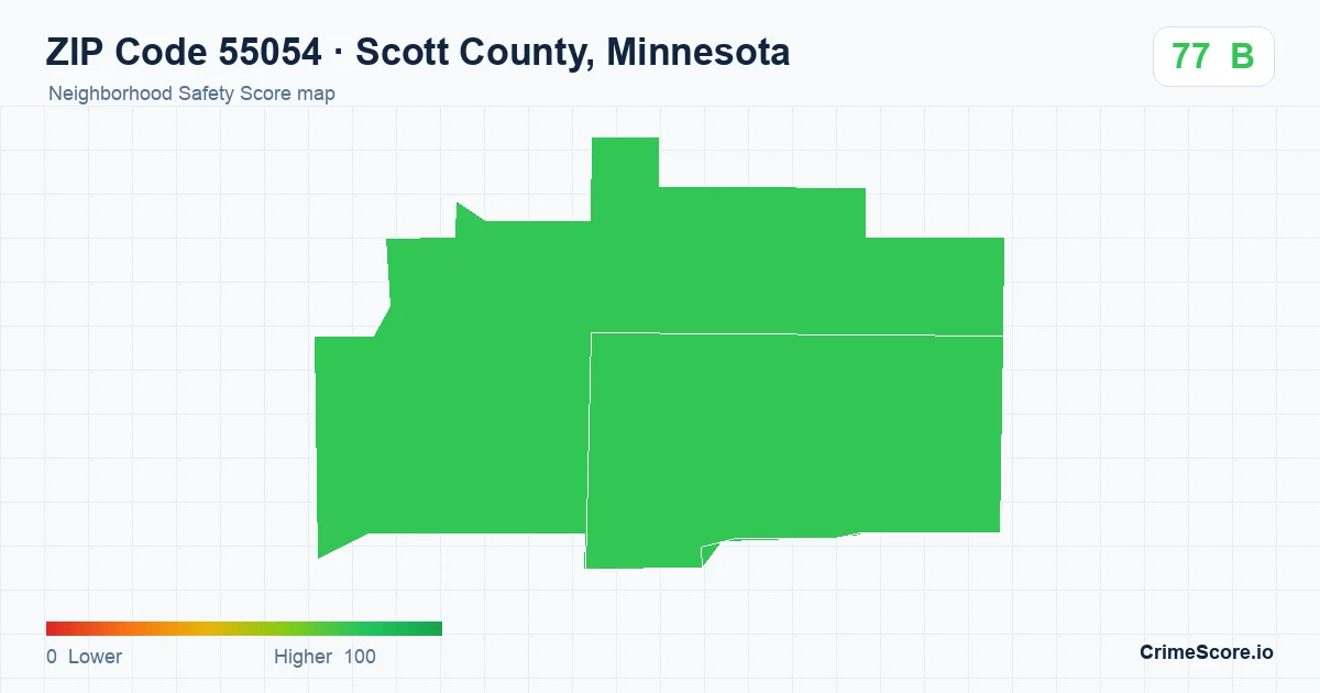 ZIP Code 55054 in Scott County, Minnesota neighborhood Safety Score map