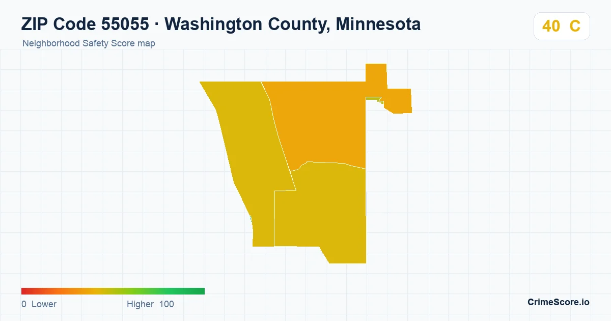 ZIP Code 55055 in Washington County, Minnesota neighborhood Safety Score map