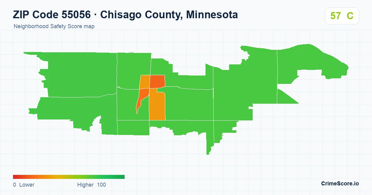 ZIP Code 55056 in Chisago County, Minnesota neighborhood Safety Score map