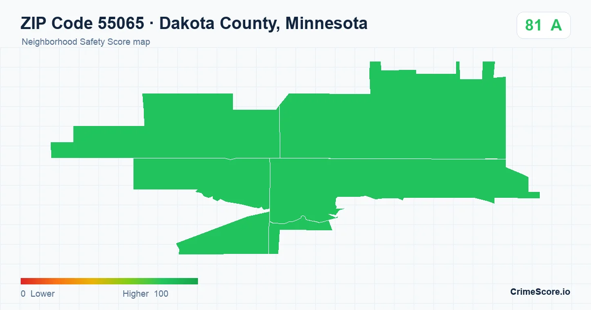 ZIP Code 55065 in Dakota County, Minnesota neighborhood Safety Score map