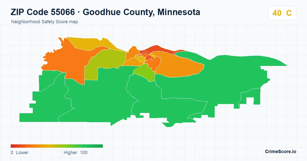 ZIP Code 55066 in Goodhue County, Minnesota neighborhood Safety Score map
