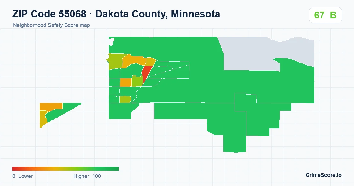 ZIP Code 55068 in Dakota County, Minnesota neighborhood Safety Score map