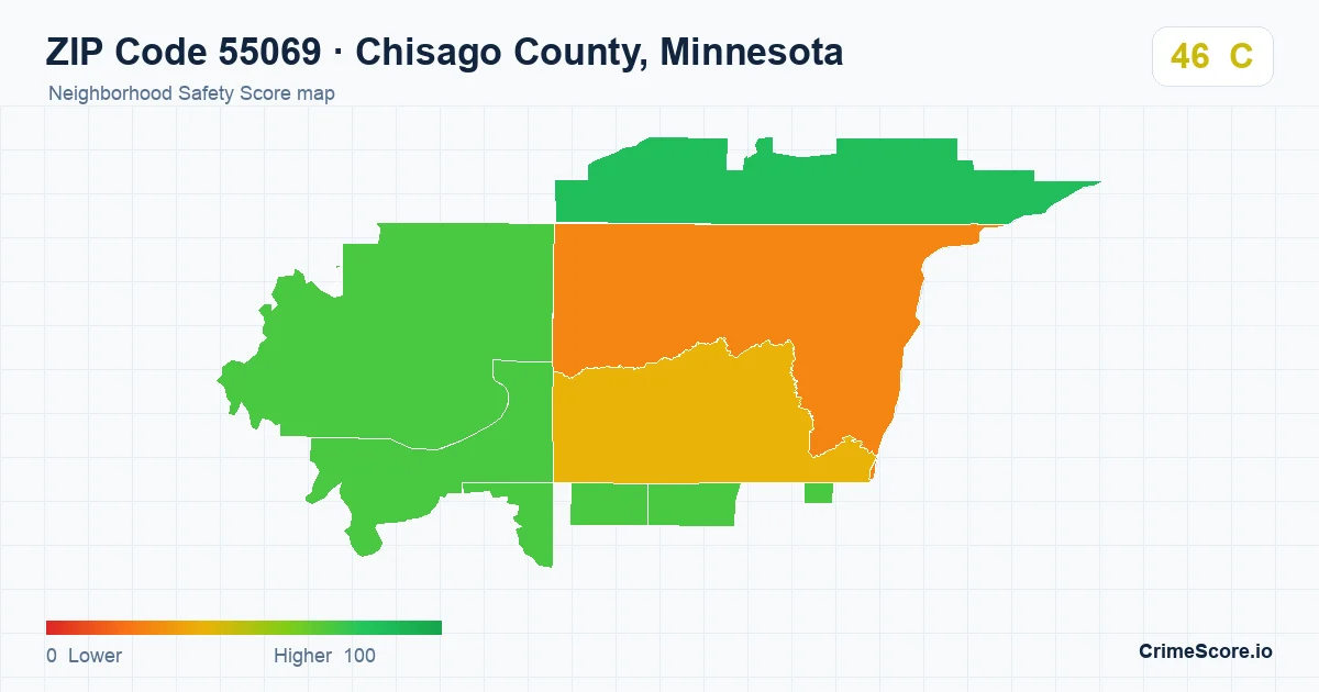 ZIP Code 55069 in Chisago County, Minnesota neighborhood Safety Score map