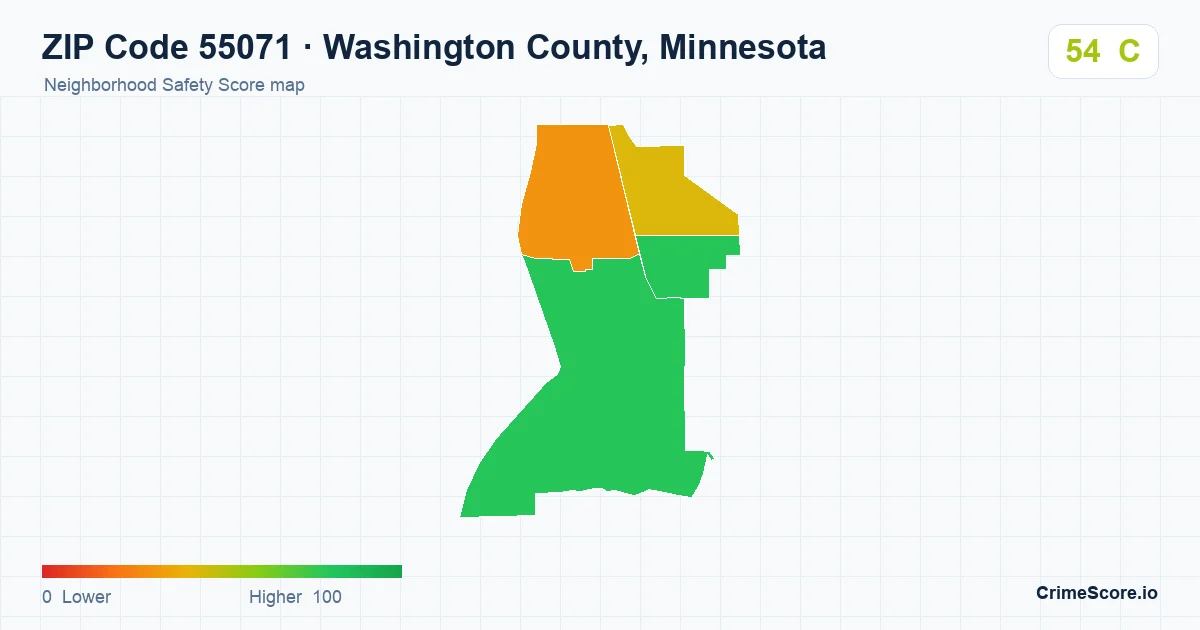 ZIP Code 55071 in Washington County, Minnesota neighborhood Safety Score map