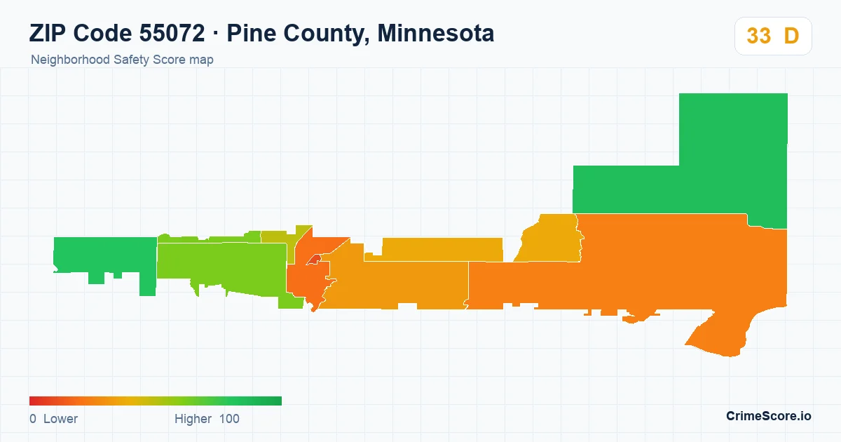 ZIP Code 55072 in Pine County, Minnesota neighborhood Safety Score map