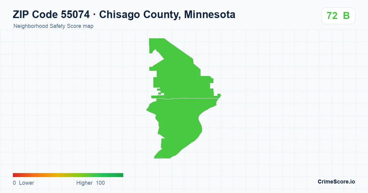 ZIP Code 55074 in Chisago County, Minnesota neighborhood Safety Score map